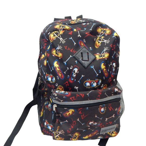 REBOOT Shred Black Unisex Backpack Skulls and Flames  2 Zipper Pockets - Picture 1 of 7